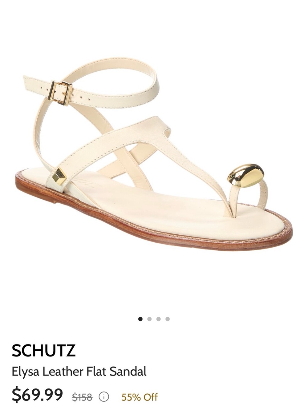 SCHUTZ Cream Leather Toe-Ring Ankle Strap Sandal